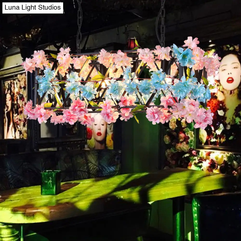 DecorBites™ Black Metal Island Light with Flower Decor: 5 Bulb LED Fixture