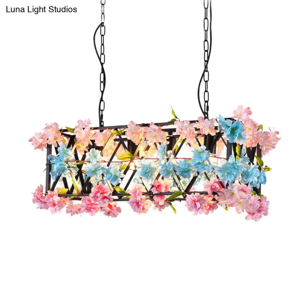 DecorBites™ Black Metal Island Light with Flower Decor: 5 Bulb LED Fixture