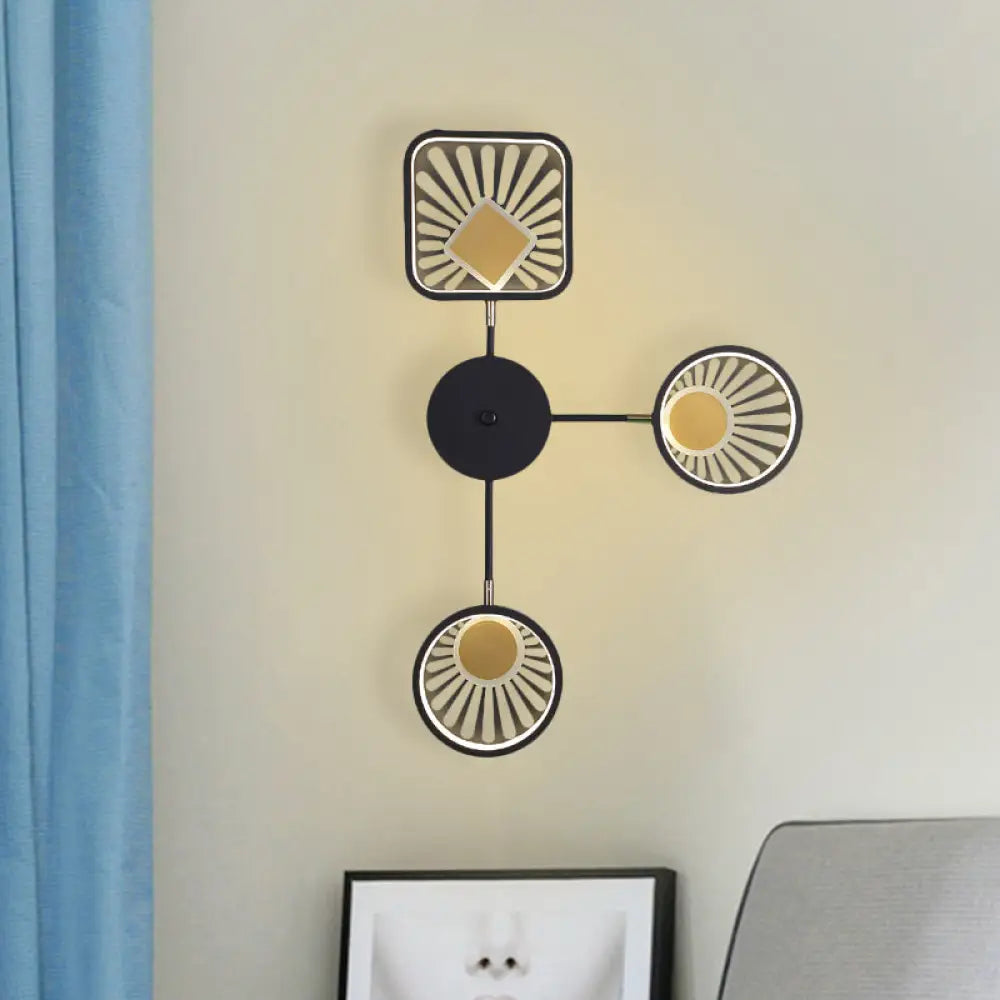 DecorBites™ Black Metal LED Wall Sconce for Modern Restaurants - Round and Square Sector Design