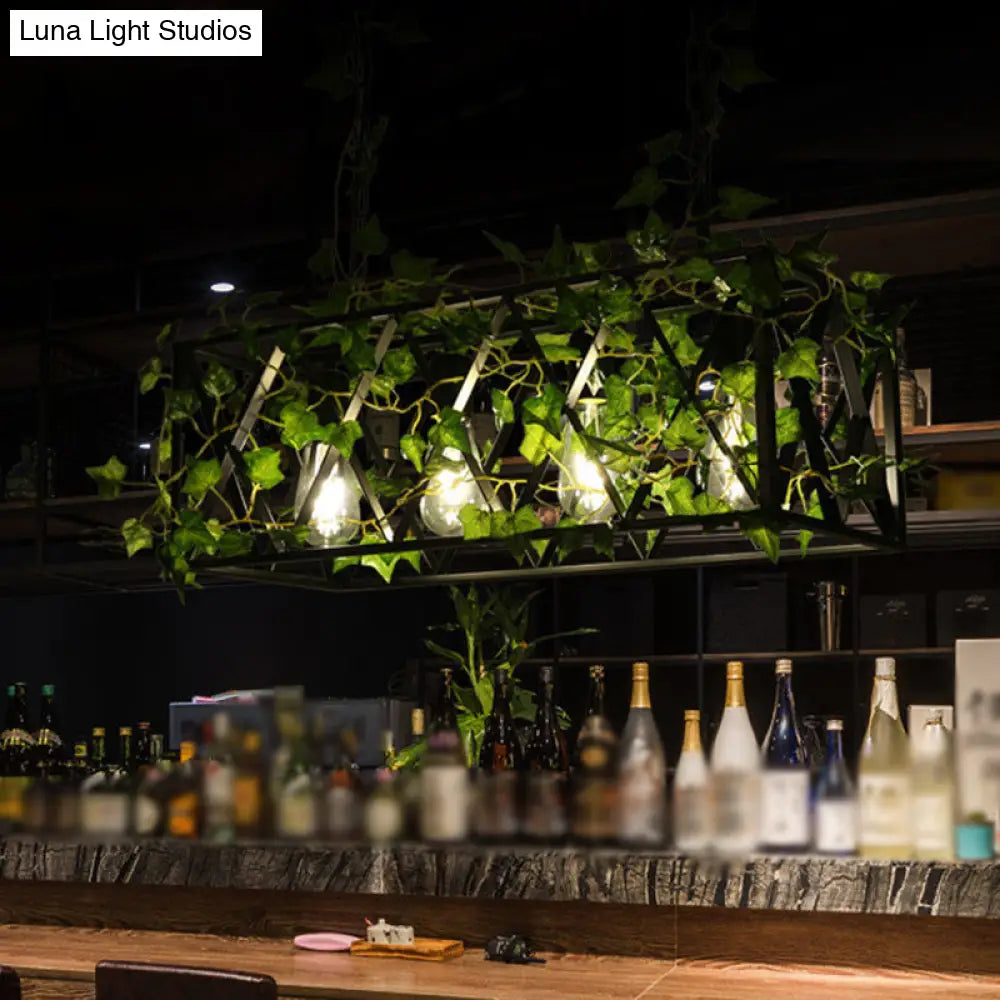 DecorBites™ Black Metal Pendant Light Fixture for Wine Bar - 4/6-Bulb Cuboid Plant Island Lamp