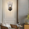 DecorBites™ Black Modernist Wall Sconce with Curved Metal Arm and Clear Crystal Panel
