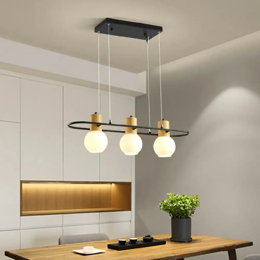 DecorBites™ Black Orb Island Pendant Light – Modern 3/4-Light Frosted Glass Hanging Lamp Kit with Rectangle Ring