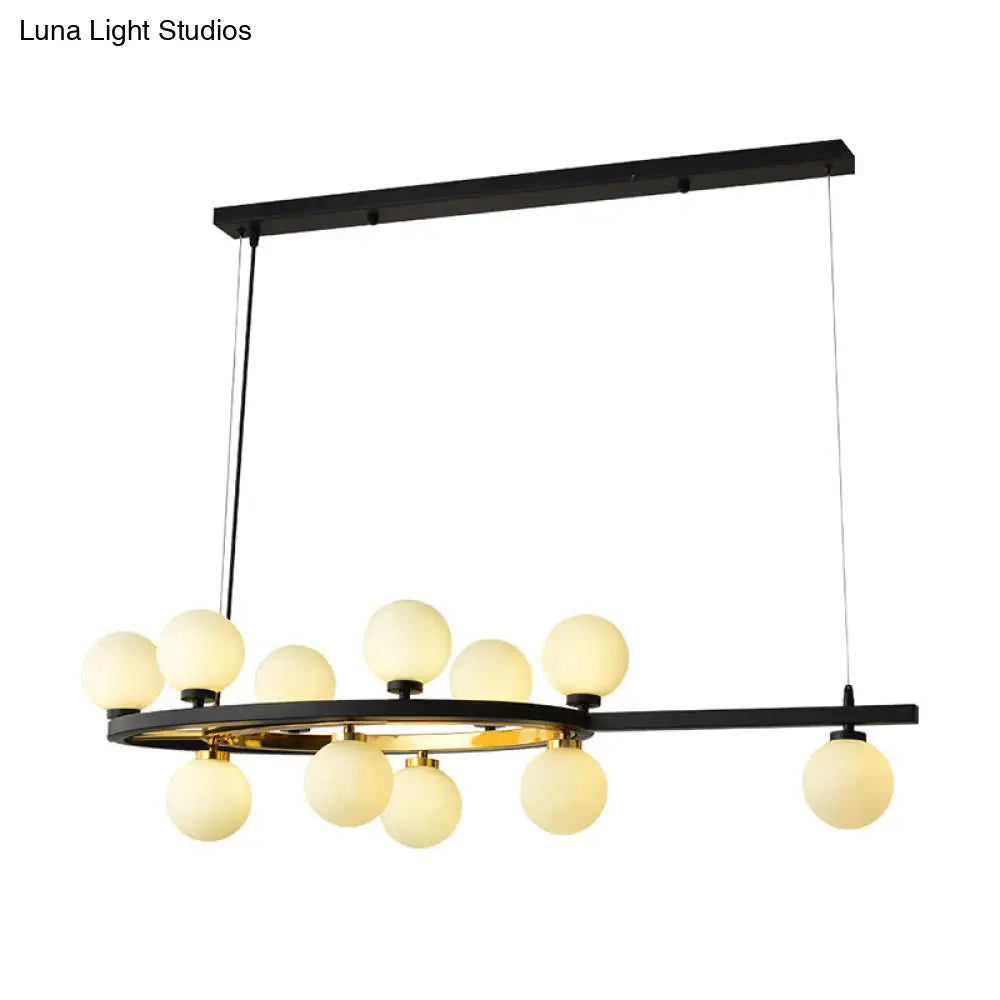 DecorBites™ Black Oval Hanging Light Fixture - Nordic Style with 11 Metal Heads and Opal Glass Shade