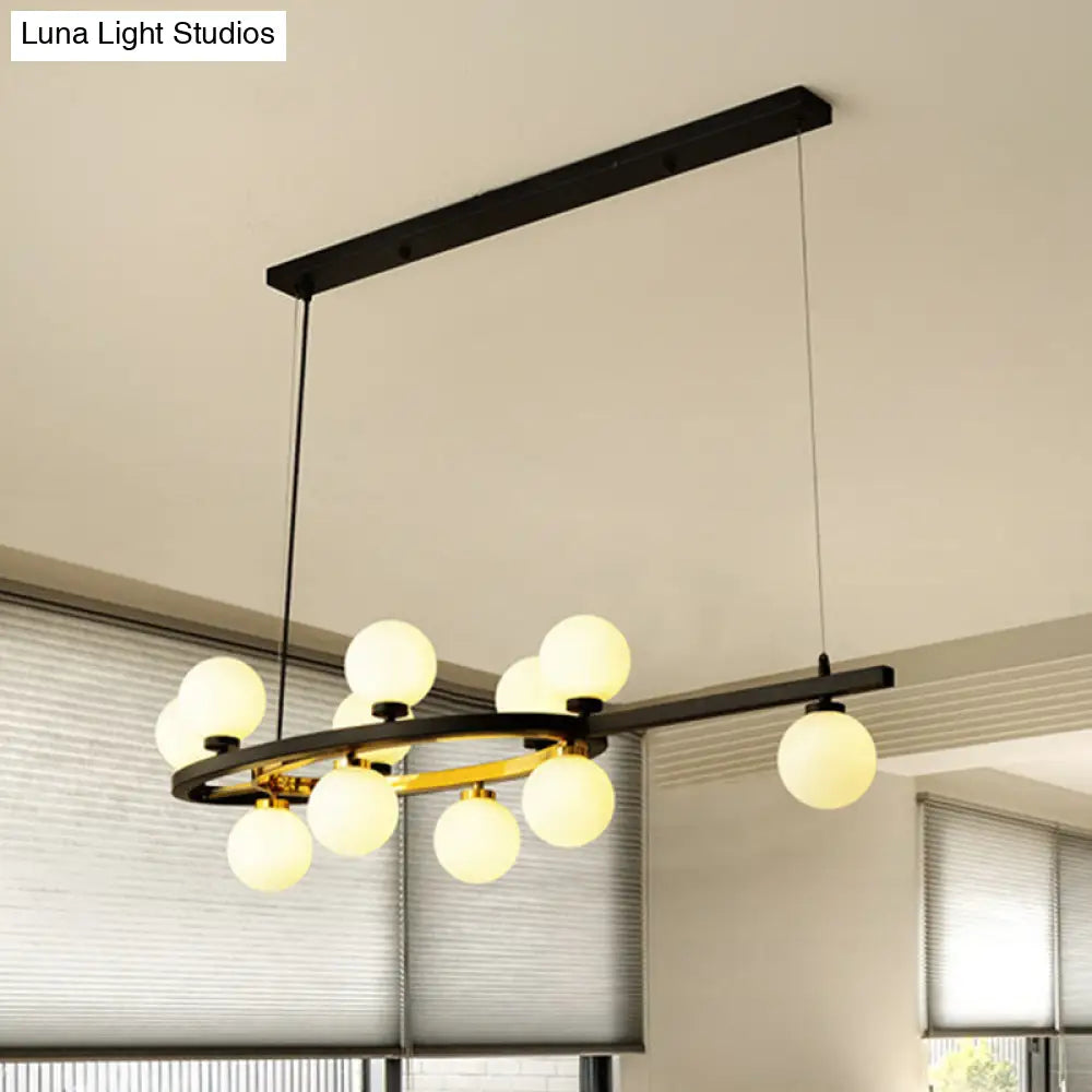 DecorBites™ Black Oval Hanging Light Fixture - Nordic Style with 11 Metal Heads and Opal Glass Shade