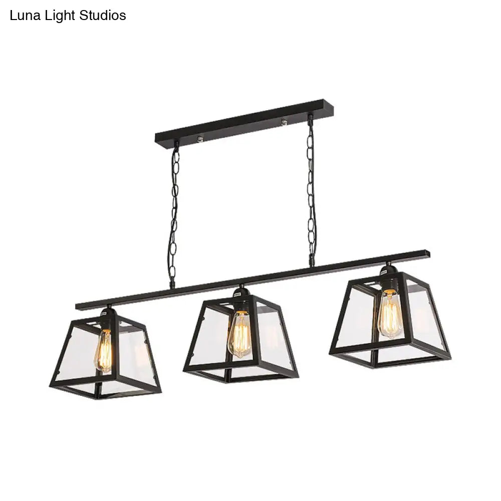 DecorBites™ Black Pyramid Island Light: Industrial Metal 3-Bulb Hanging Lamp with Glass Panel - Kitchen Fixture