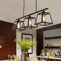 DecorBites™ Black Pyramid Island Light: Industrial Metal 3-Bulb Hanging Lamp with Glass Panel - Kitchen Fixture