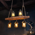 DecorBites™ Black Wood Lantern Island Ceiling Light with 5 Lights, Clear Glass Shade - Ideal for Restaurants and Warehouses