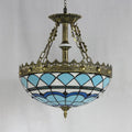 DecorBites™ Blue Baroque Bowl Stained Glass Pendant Light - 3-Bulb Hanging Indoor Light for Libraries