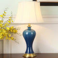 DecorBites™ Blue Pottery Base Bedside Table Lamp with Modern Empire Shade Night Light
