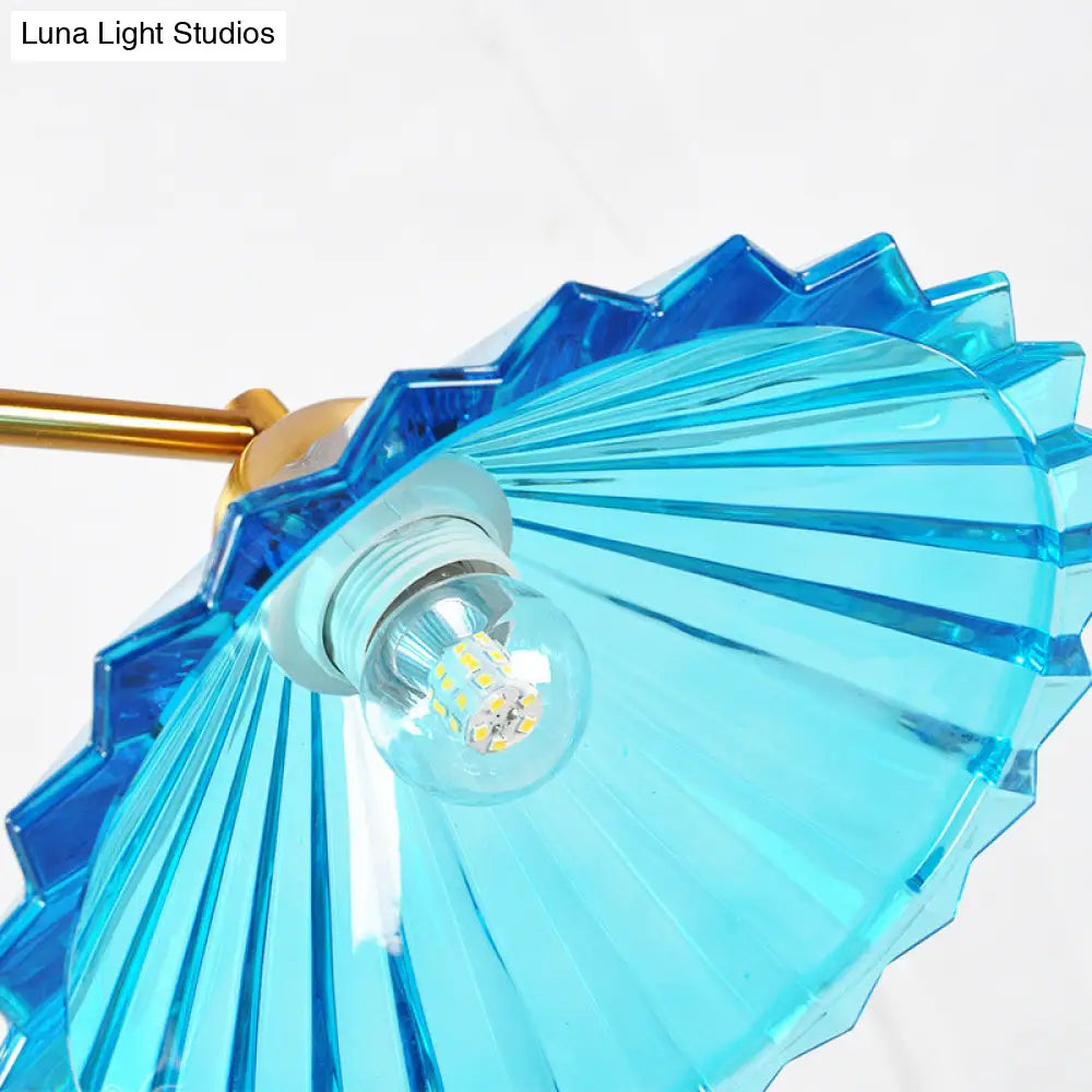 DecorBites™ Blue Ribbed Glass Cone Pendant Light - Traditional Dining Room Lamp with 3 Lights
