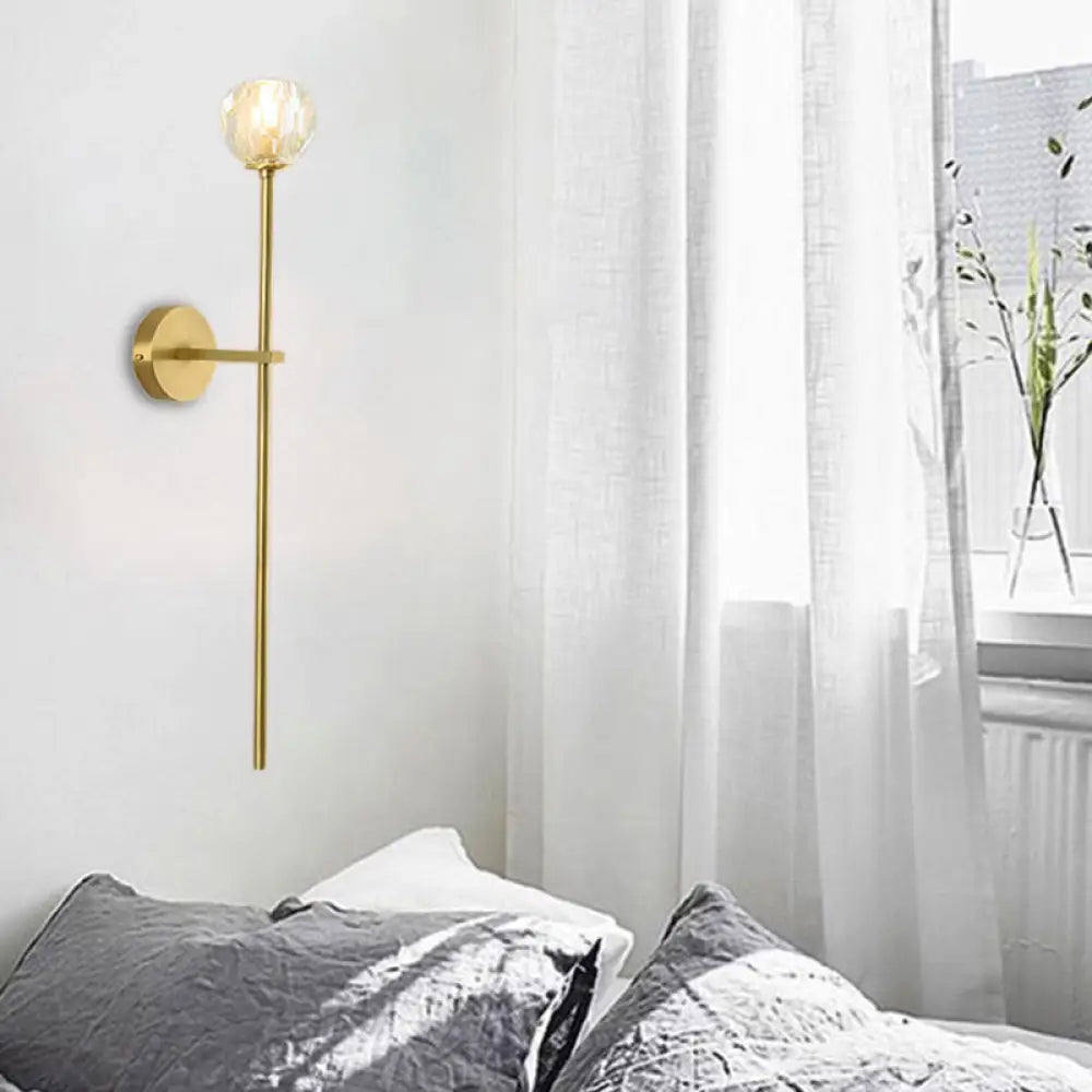 DecorBites™ Brass Faceted Sconce with Crystal Shade - Minimalist Wall Mounted Light Fixture