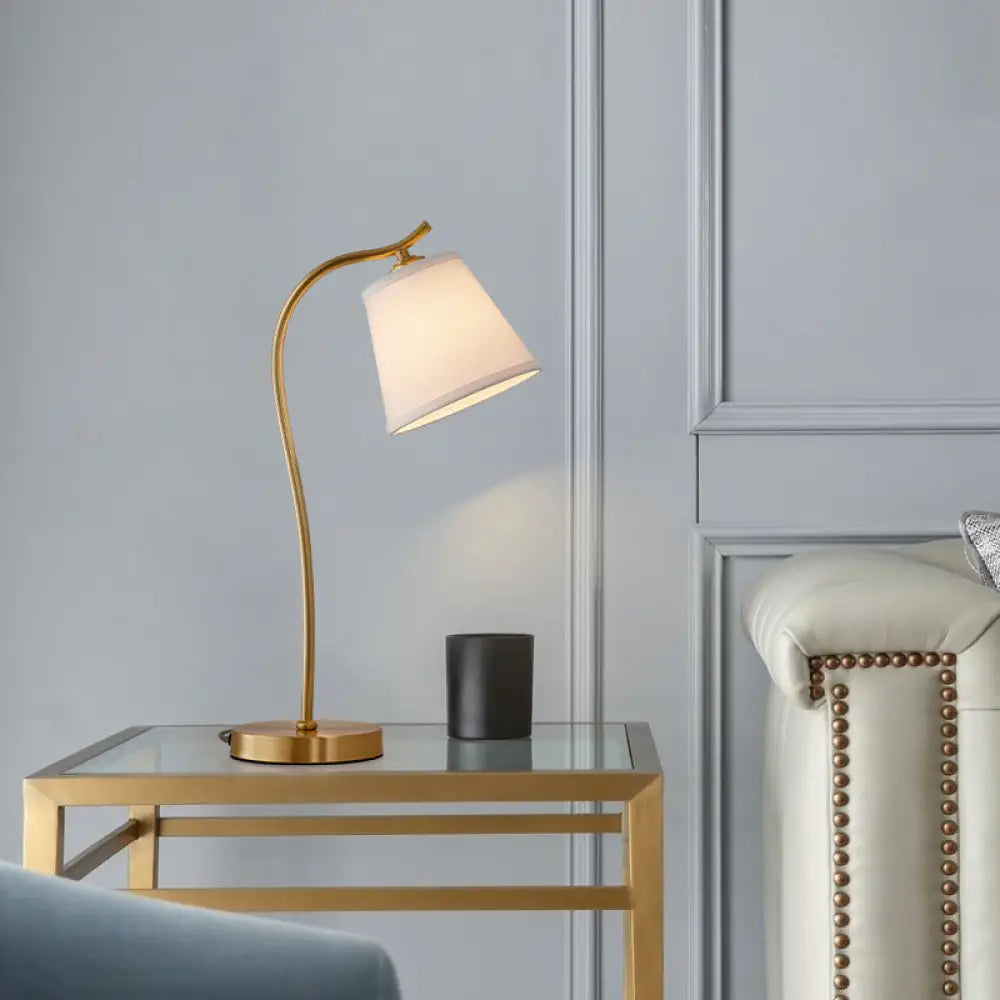 DecorBites™ Brass Single Fabric Bedside Lamp: Traditional Bucket Table Nightstand Lighting