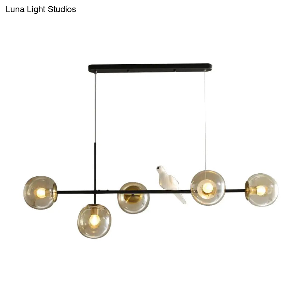 DecorBites™ Brass Sphere Ceiling Light with Adjustable Cord - Industrial 5-Light Island Pendant, Amber/Milky White/Smoke Grey Glass Shades