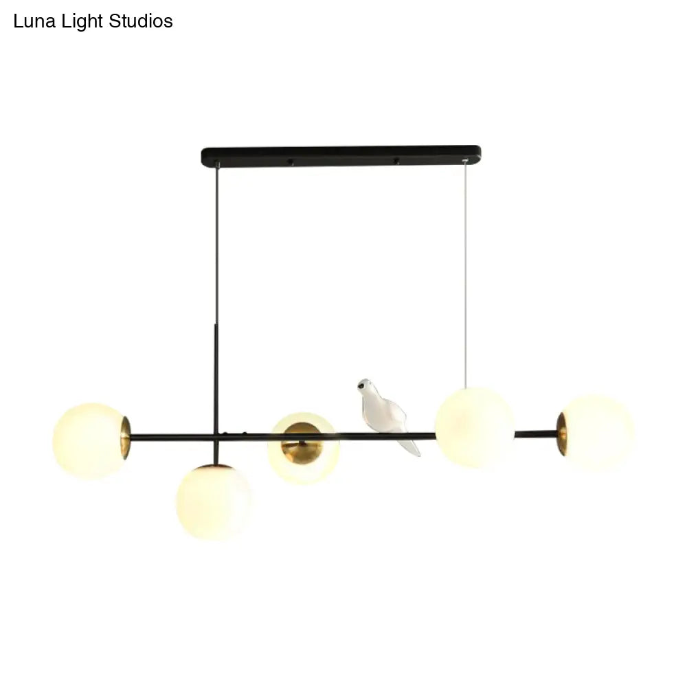 DecorBites™ Brass Sphere Ceiling Light with Adjustable Cord - Industrial 5-Light Island Pendant, Amber/Milky White/Smoke Grey Glass Shades