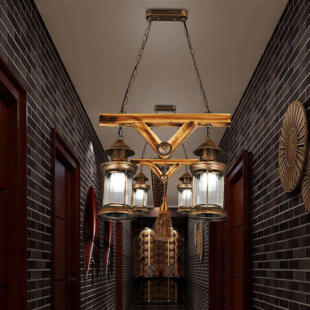 DecorBites™ Bronze Coastal Glass Lantern Pendant Light - 4-Light Island Fixture