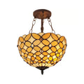 DecorBites™ Bronze Tiffany Style 3-Light Ceiling Fixture - Semi Flush Mount for Bedroom with Chain and Rod, H8" x D12