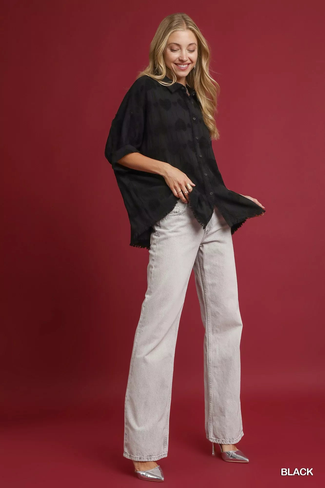 Jacquard Heart Collared Shirt
