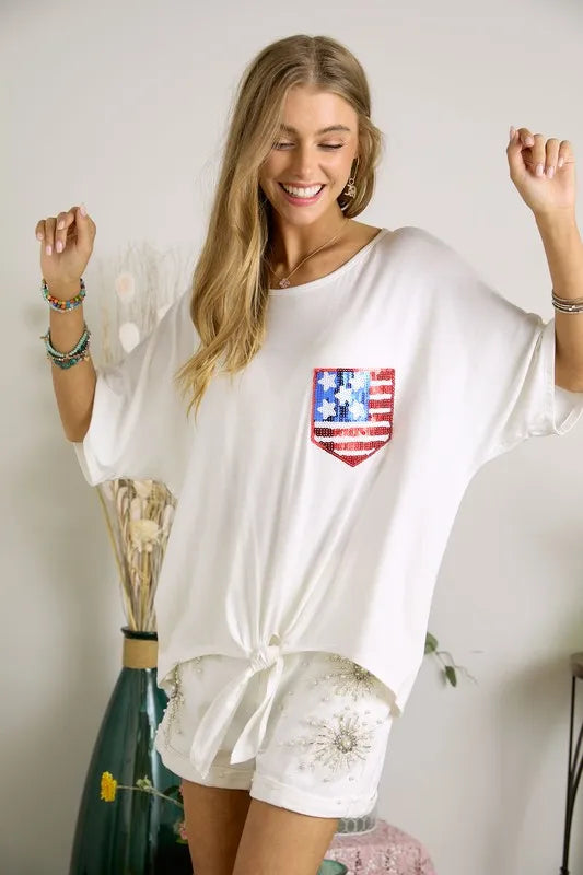 Sequin US Flag Pocketed Top