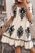 Print Ruffled Short Sleeve Loose Dress