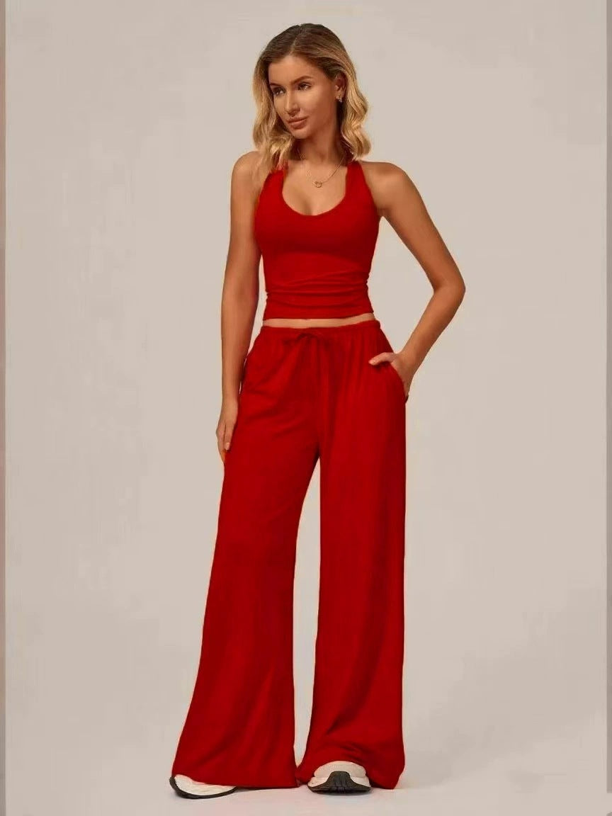 Women's Sporty Crop Tank & Wide-Leg Pants Set