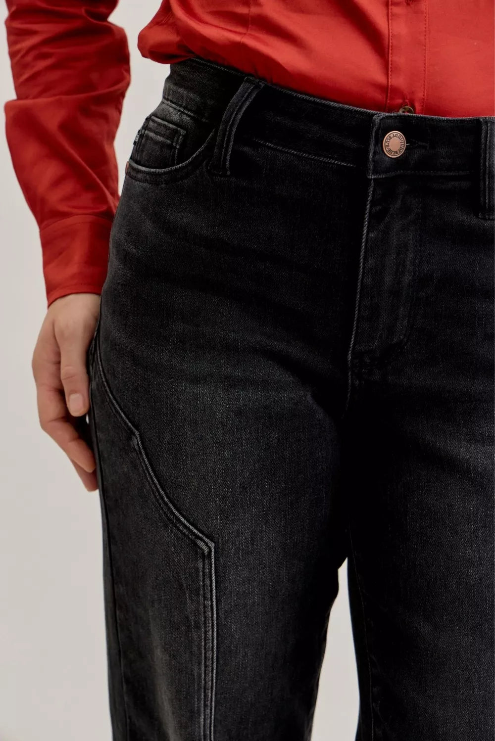Mid Rise Straight Western Seam Detail Jeans