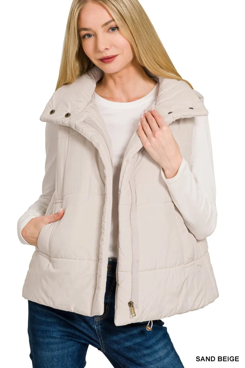 High Neck Zip-Up Vest Coat