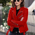 Women's Short Slim Fit PU Leather Jacket - Street Hipster Biker Style Coat