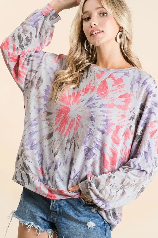 Tie Dye Print Terry Pull Over