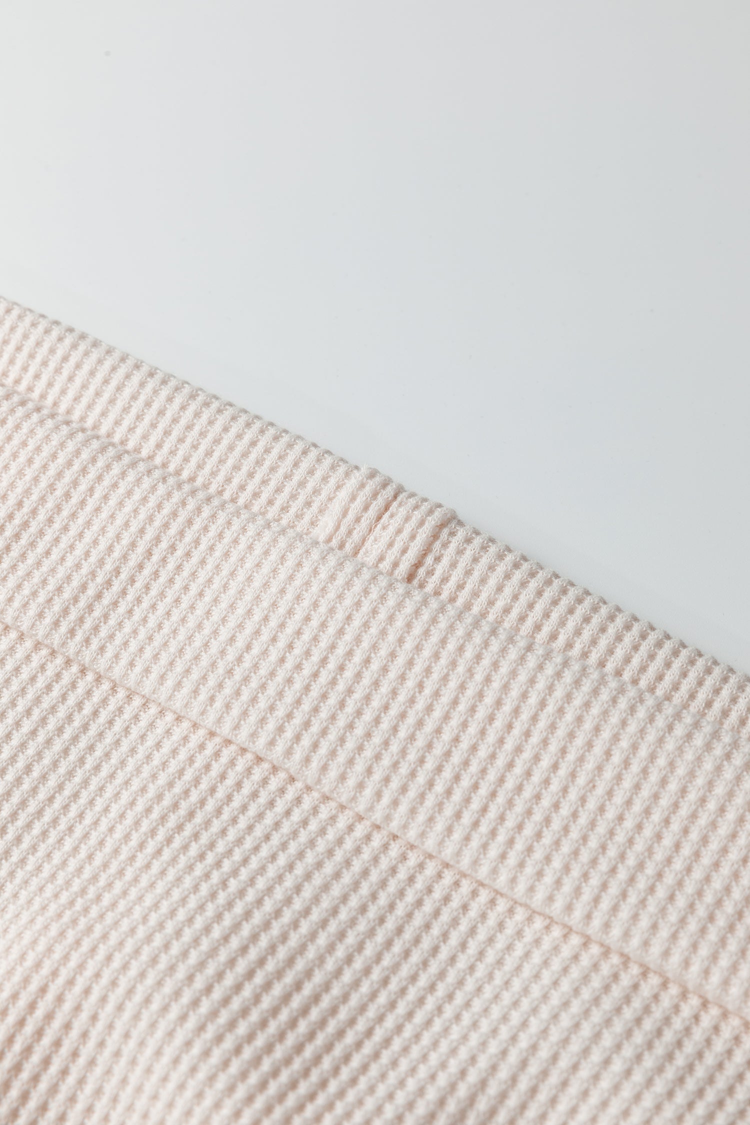 Beige Solid Color Waffle Knit Asymmetric Neck Long Sleeve Top