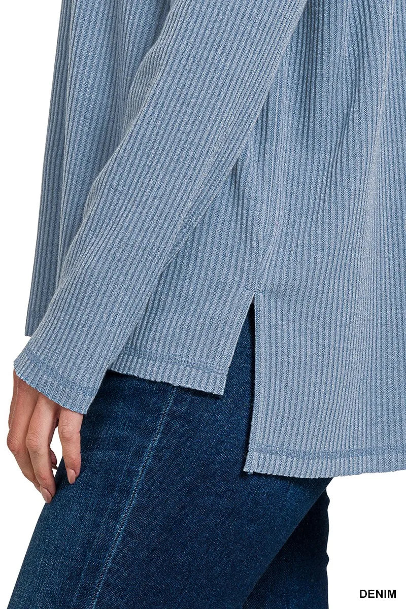 Ribbed Drop Shoulder Round Neck Sweater