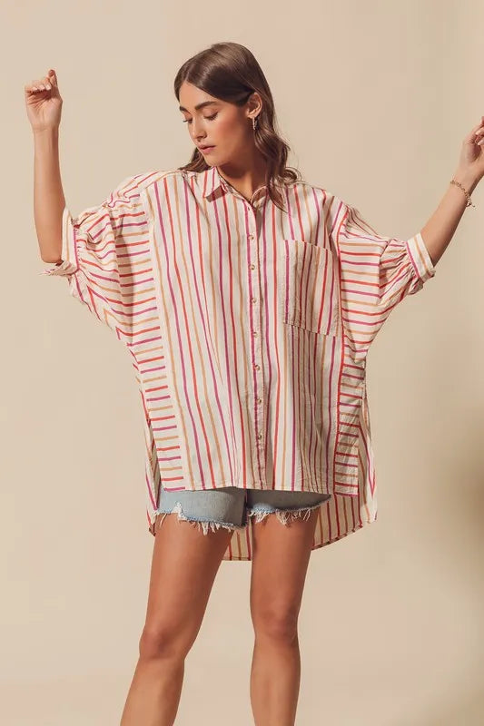 Multicolored Stripe Button Down Shirt