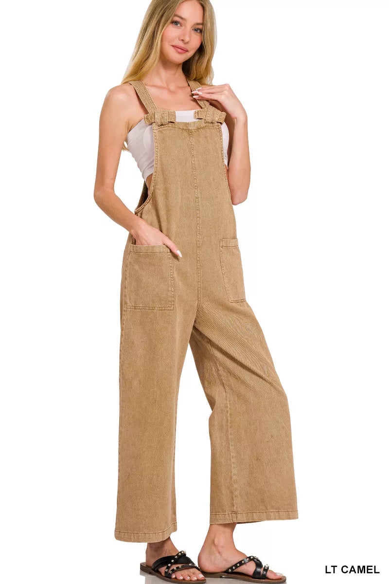 Washed Knot Strap Pockets Jumpsuit