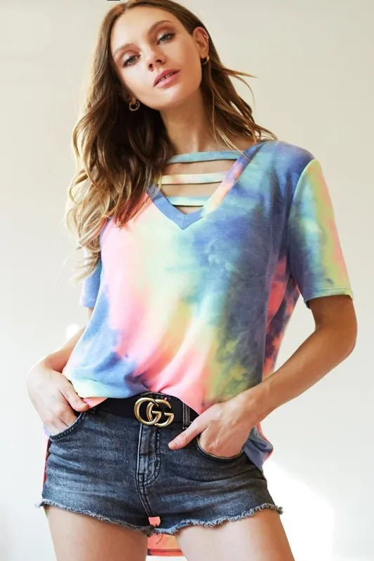 Tie-Dye V-Neck Short Sleeve T-Shirt