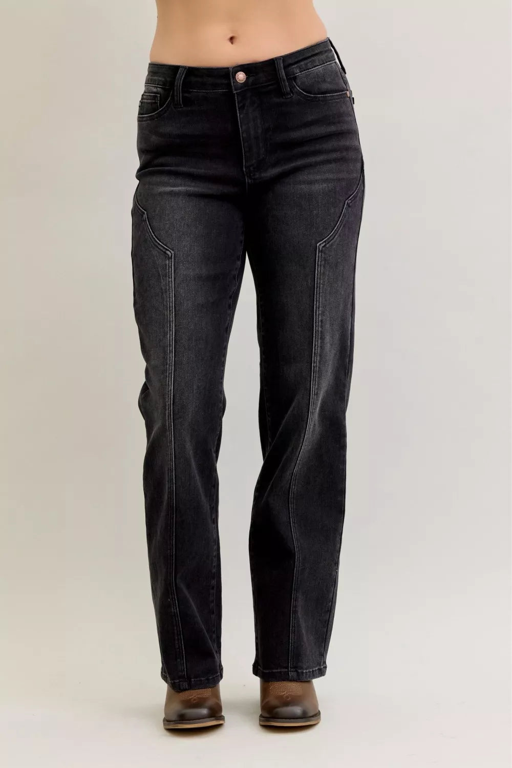 Mid Rise Straight Western Seam Detail Jeans