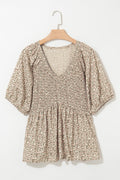 Floral Print Puff Sleeve Smocked Top