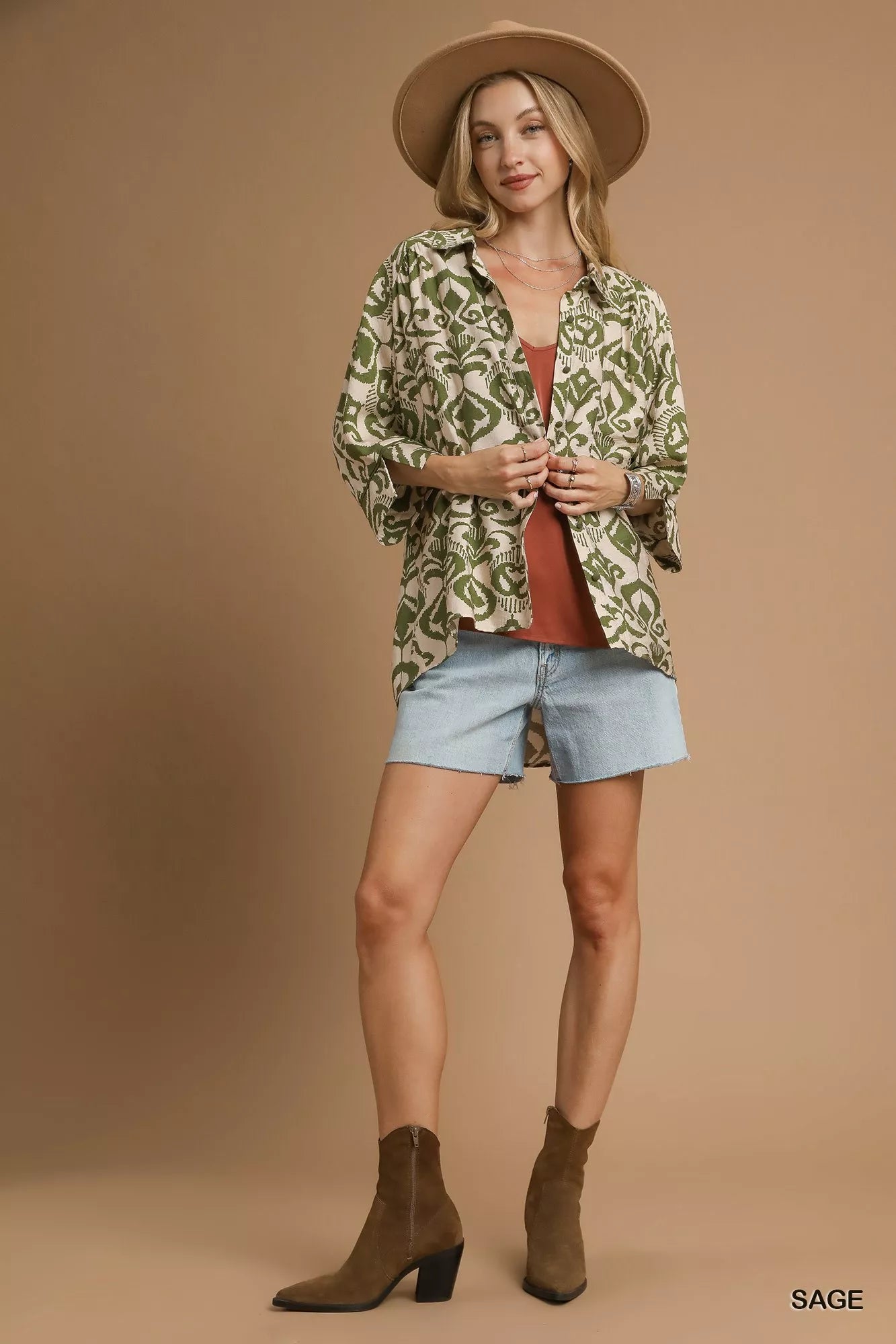Abstract Print Button-Up Oversized Shirt