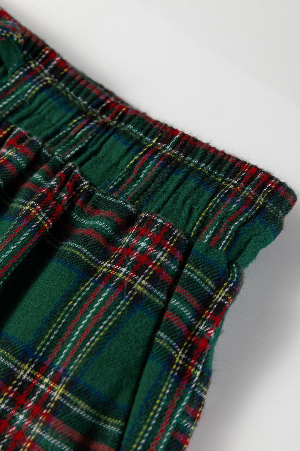 Green Plaid Contrast Patched Christmas Holiday Long Sleeve Shirt and Short 2pcs Pajama Set