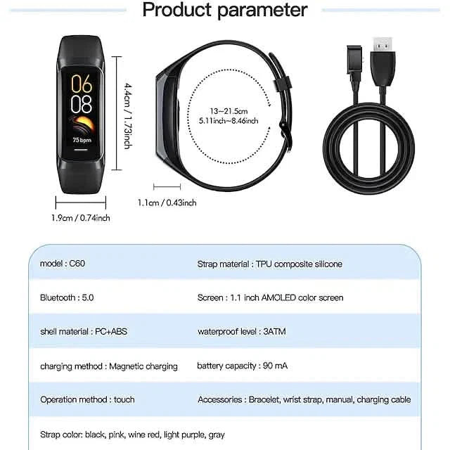 C60 Smart Watch 1.1" Fitness Bluetooth Watch