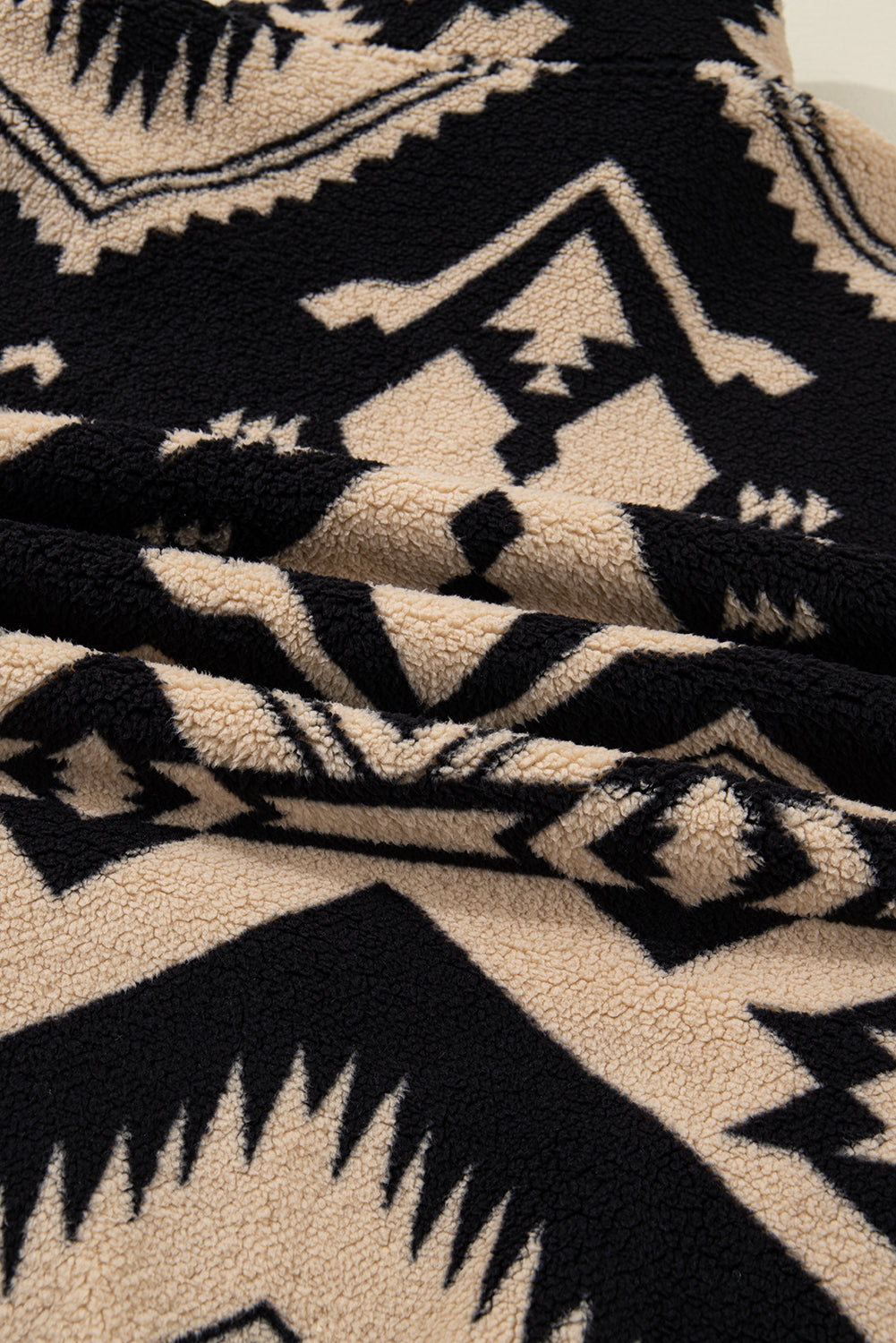 Black Plus Size Western Aztec Pattern Half Button Collared Plush Sweatshirt
