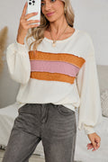 White Corded Exposed Seam Patchwork Drop Sleeve Top