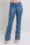 Full Size High Waist Tummy Control Faux Leather Bootcut Pants Plus Size