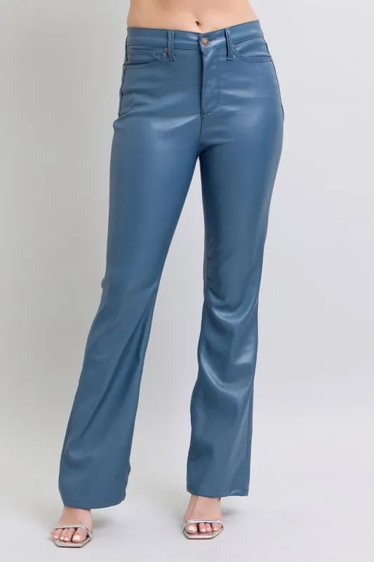 Full Size High Waist Tummy Control Faux Leather Bootcut Pants Plus Size