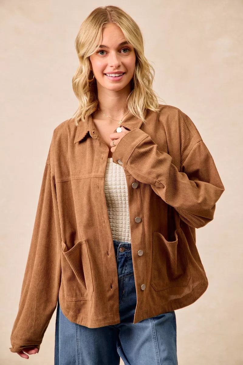 Corduroy Relaxed Fit Shacket with Back Pleat