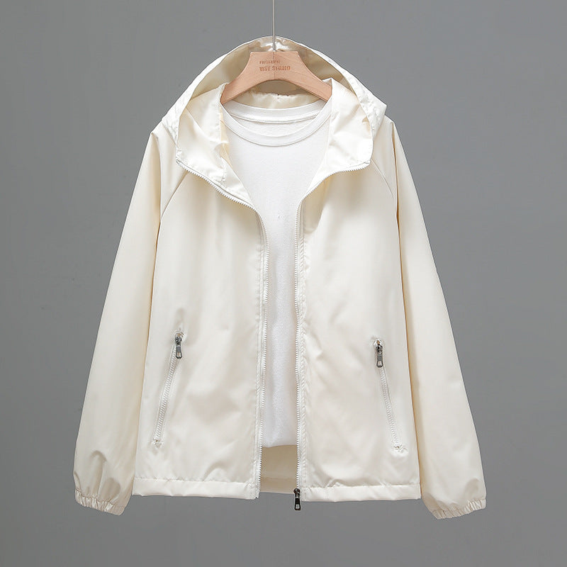 Women's Cropped Casual Loose Plus Size Hooded Thin Shell Jacket See size chart under “more details”
