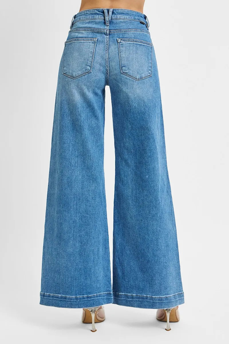 Full Size Mid Rise Wide Front Patch Pocket Jeans Plus Size