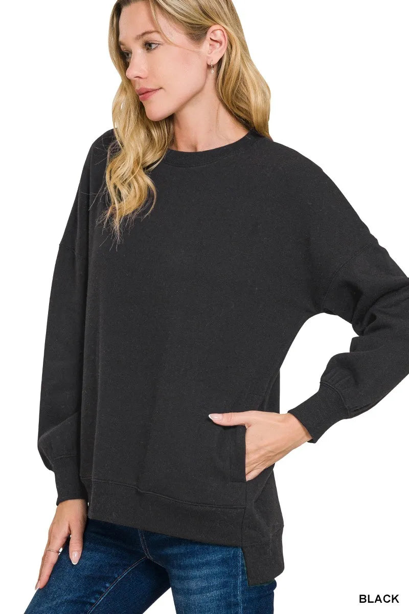 Full Size Fleece Hi-low Boyfriend Sweatshirts with Pockets Plus Size
