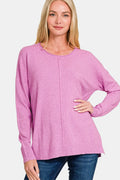 Front Seam Round Neck Sweater