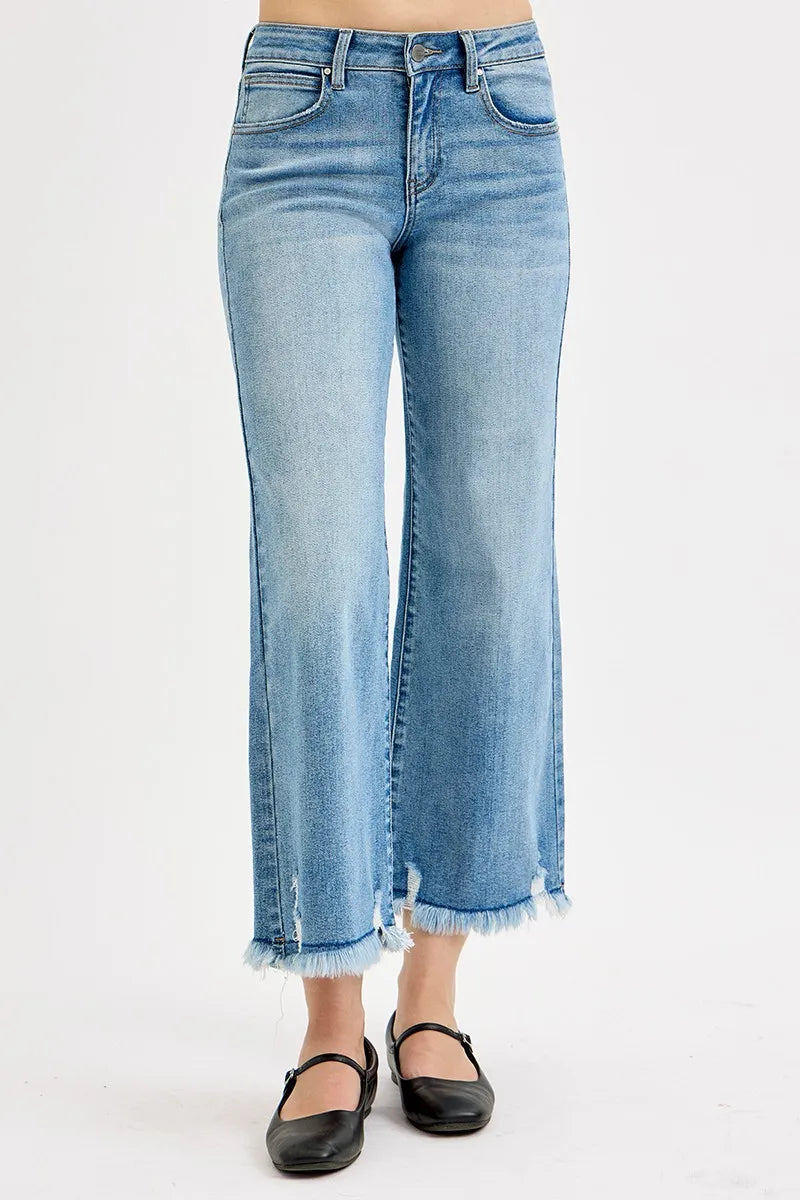 Full Size Mid Rise Crop Wide Leg Jeans Plus Size