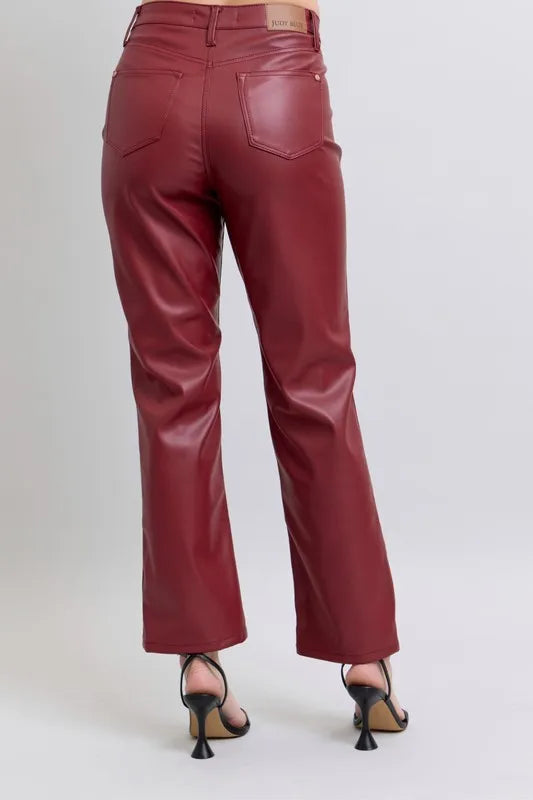 Full Size High Waist Tummy Control Faux Leather Straight Pants Plus Size