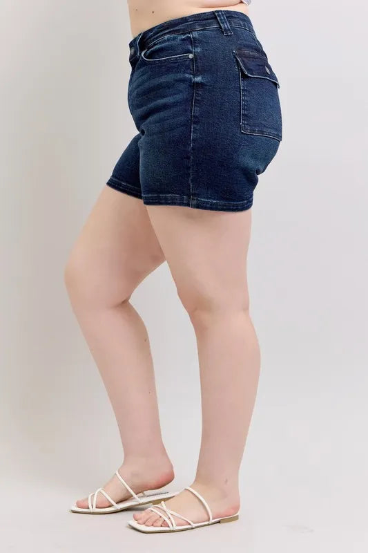 Full Size High Waist Back Flap Pocket Denim Shorts Plus Size